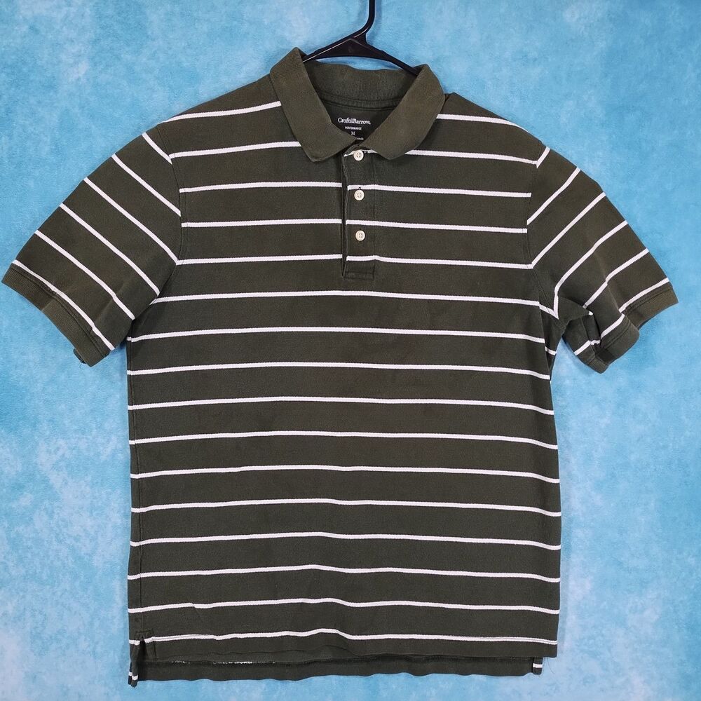 Croft & Barrow Men's Performance Polo Shirt, Green with White Stripes, Size Med